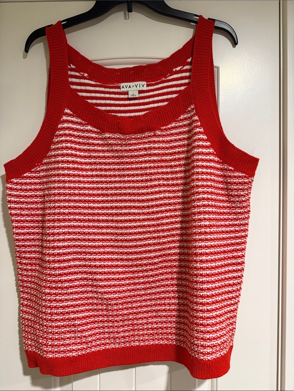 Ava & Viv Red and White Striped Knit Tank